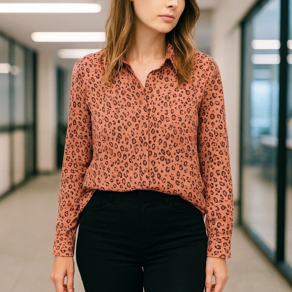 Scotch Soda Shirt Womens Extra Small Cheetah Print Button Up Business Casual